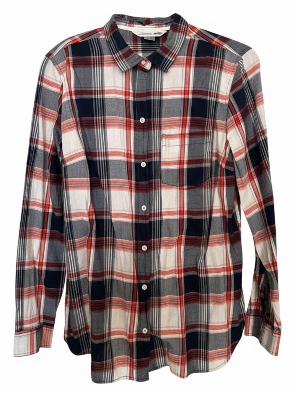 Old Navy Red Navy White Plaid Button-Down Shirt - L